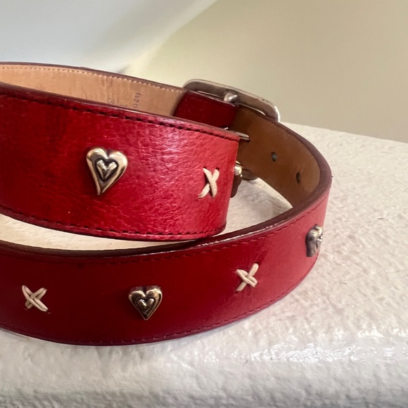 Brighton red leather‎ silver stud heart shape unisex belt western boho small main image 11